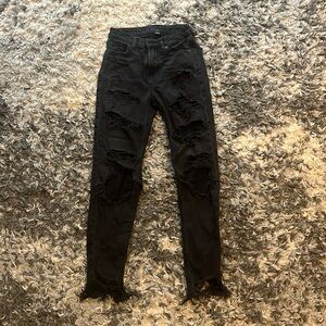 American eagle black ripped jeans size 000